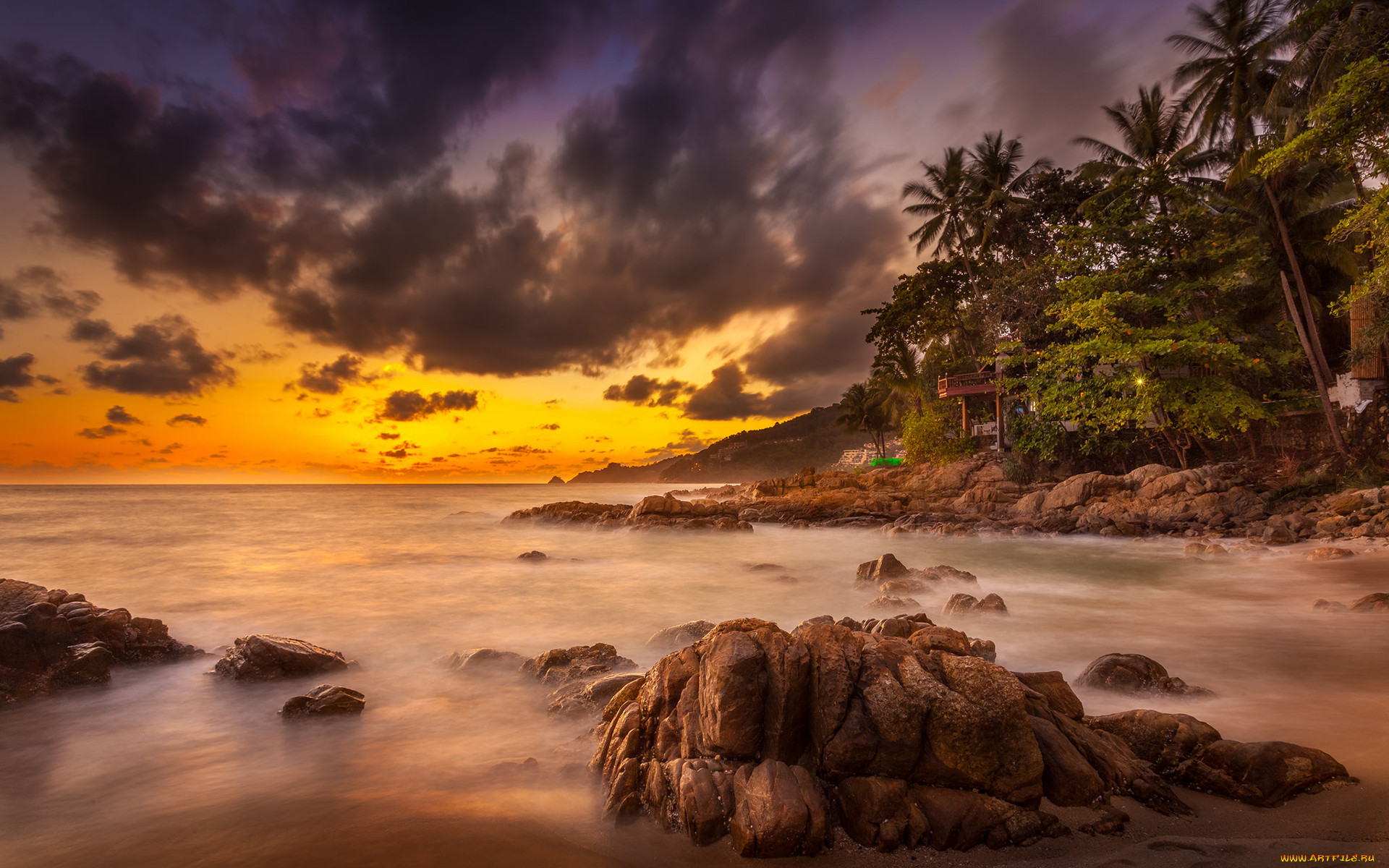 , , , sunset, cloud, rock, ocean, phuket